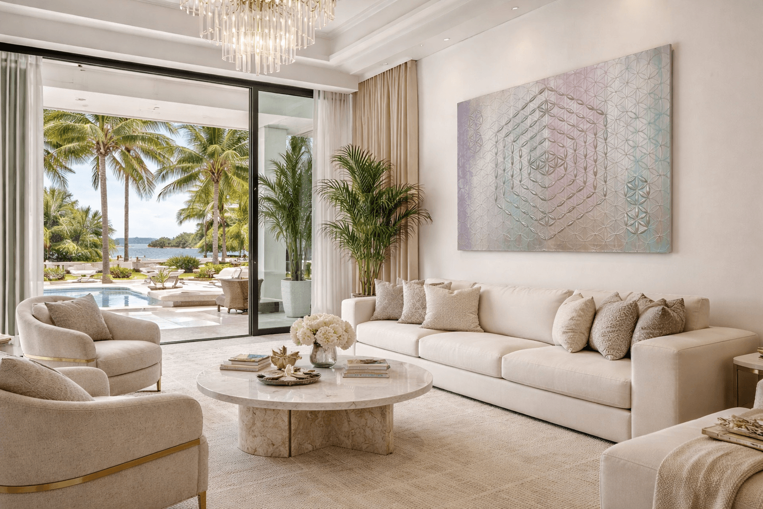 Modern living room with a painting on the wall