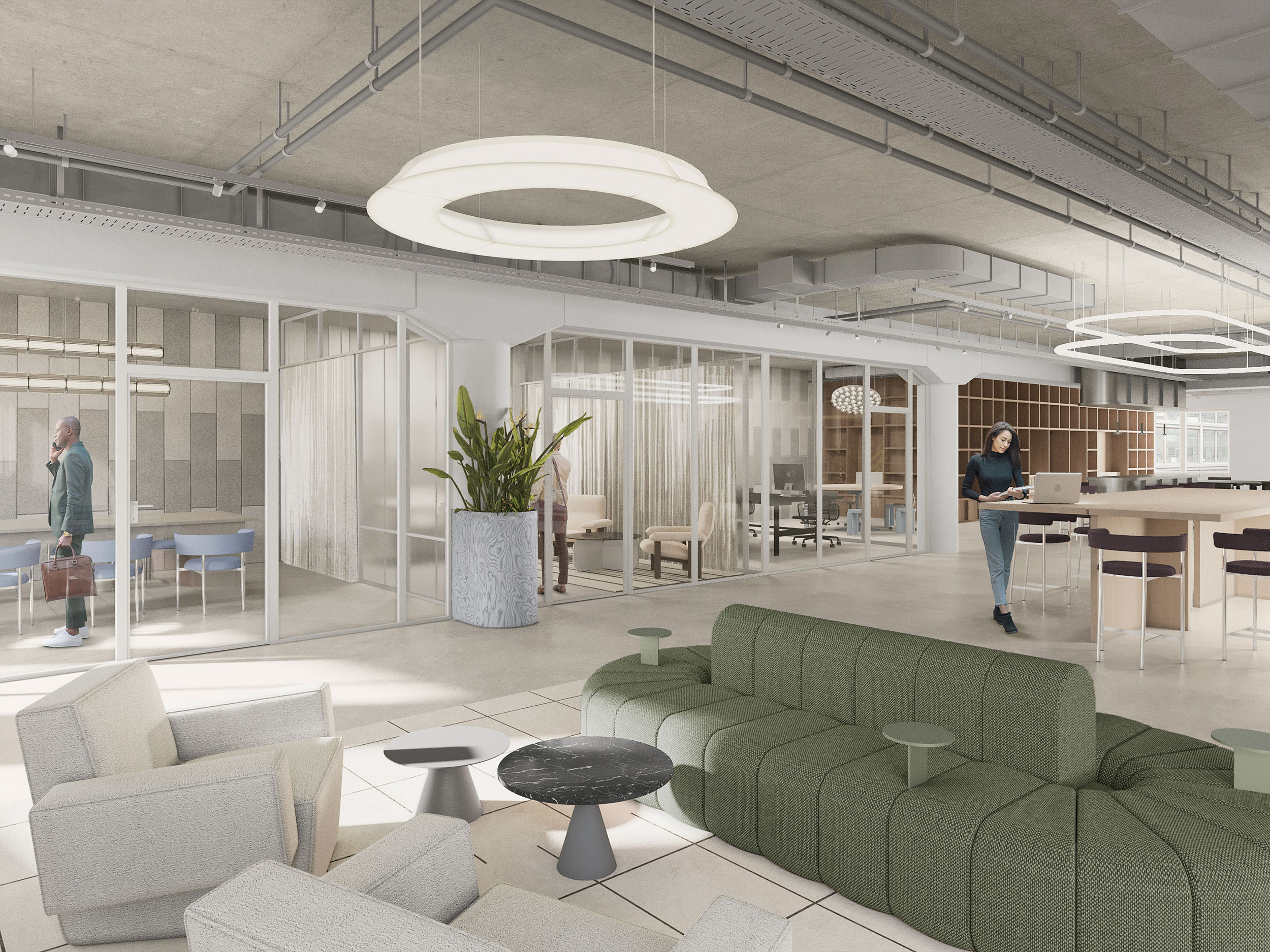 Offenes Büro mit flexiblen Arbeitsplätzen und durchdachtem Raumkonzept