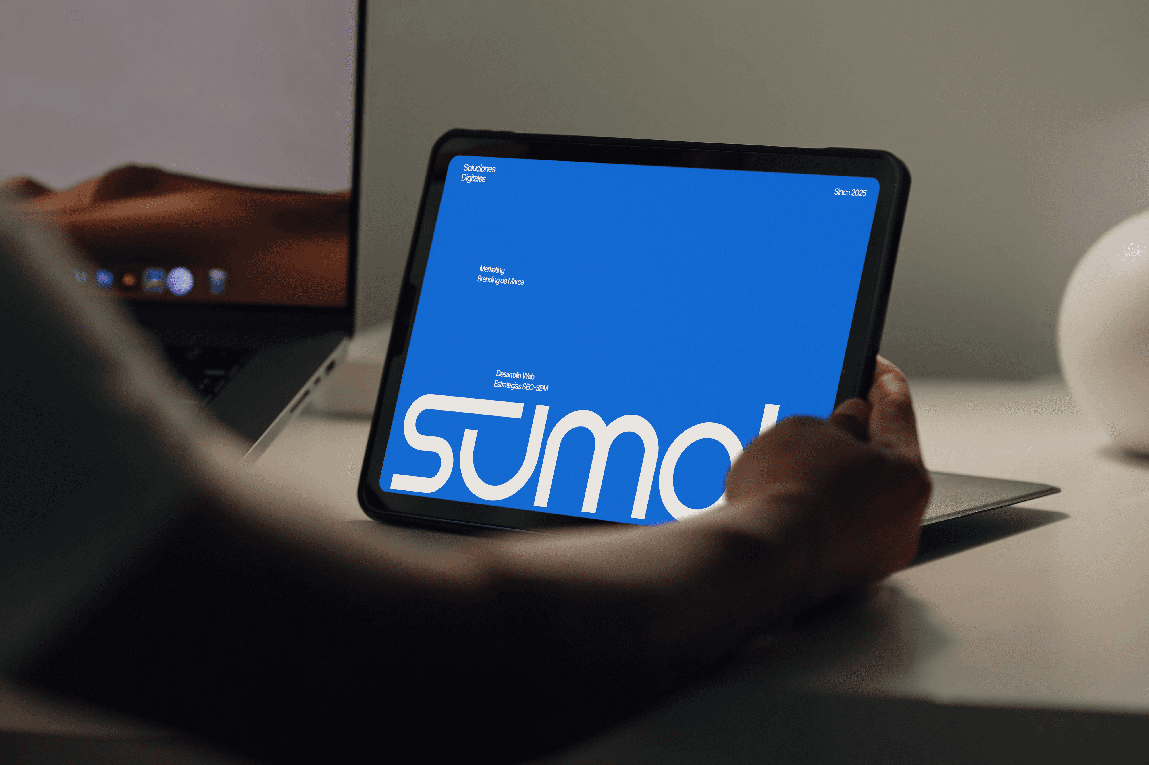 Artistic portrait with red and blue lighting creating a dramatic effect