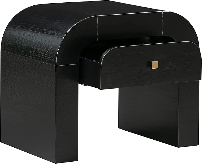 Elegant black round nightstand with ample storage space and a timeless design.