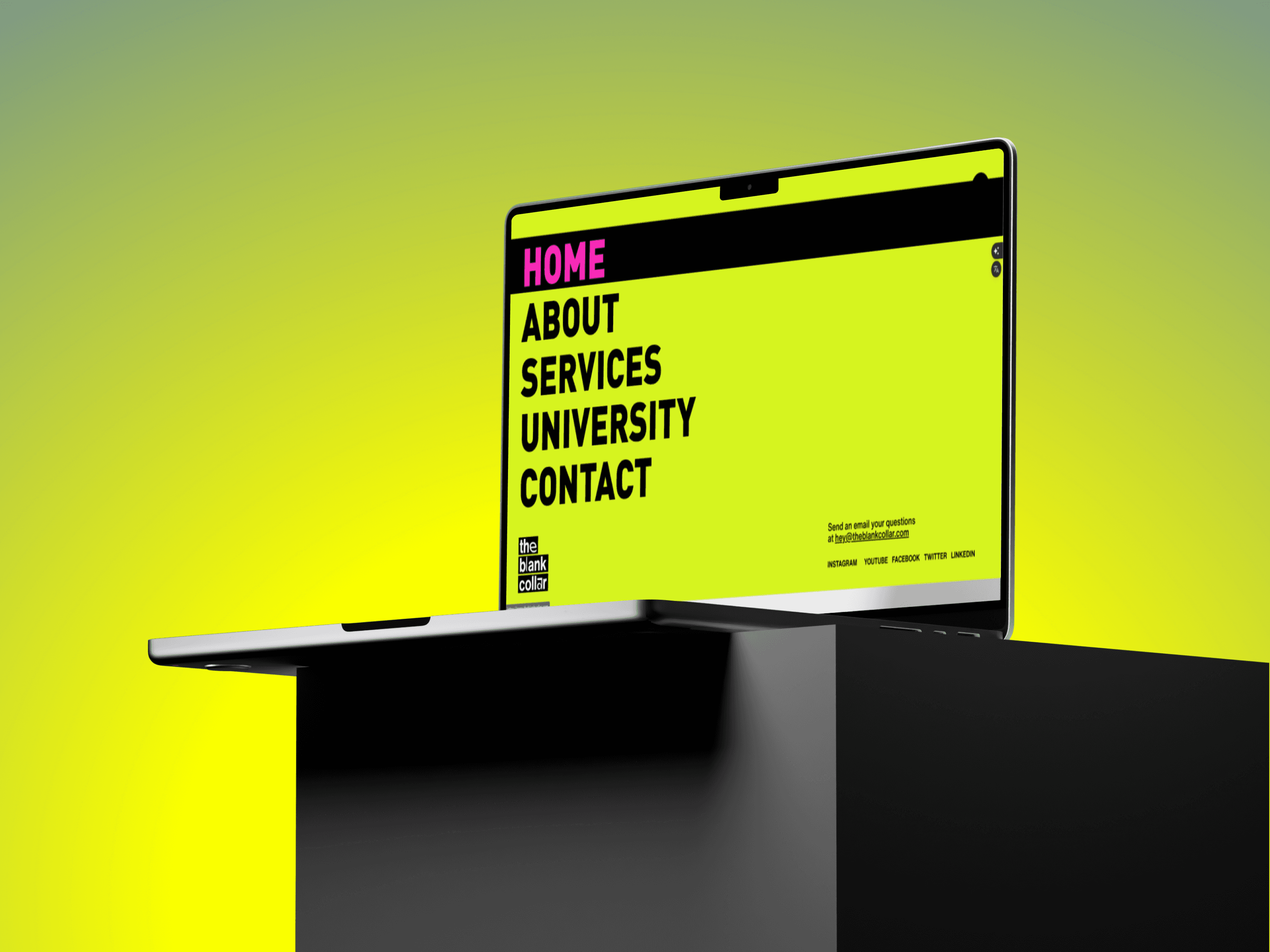 Website menu interface for The Blank Collar designed by our team for the new brand identity