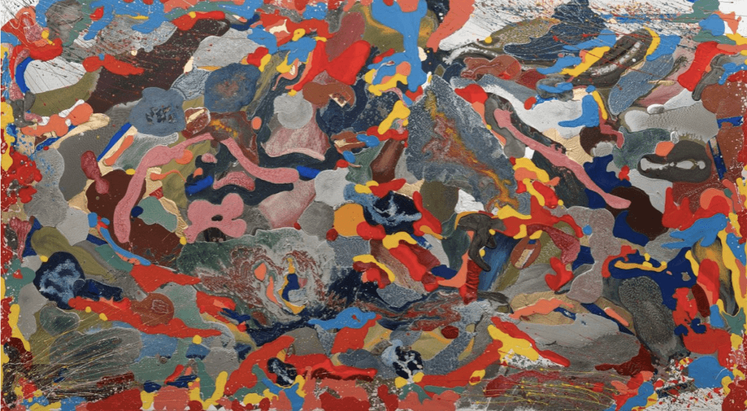 herd of sheep on road painting