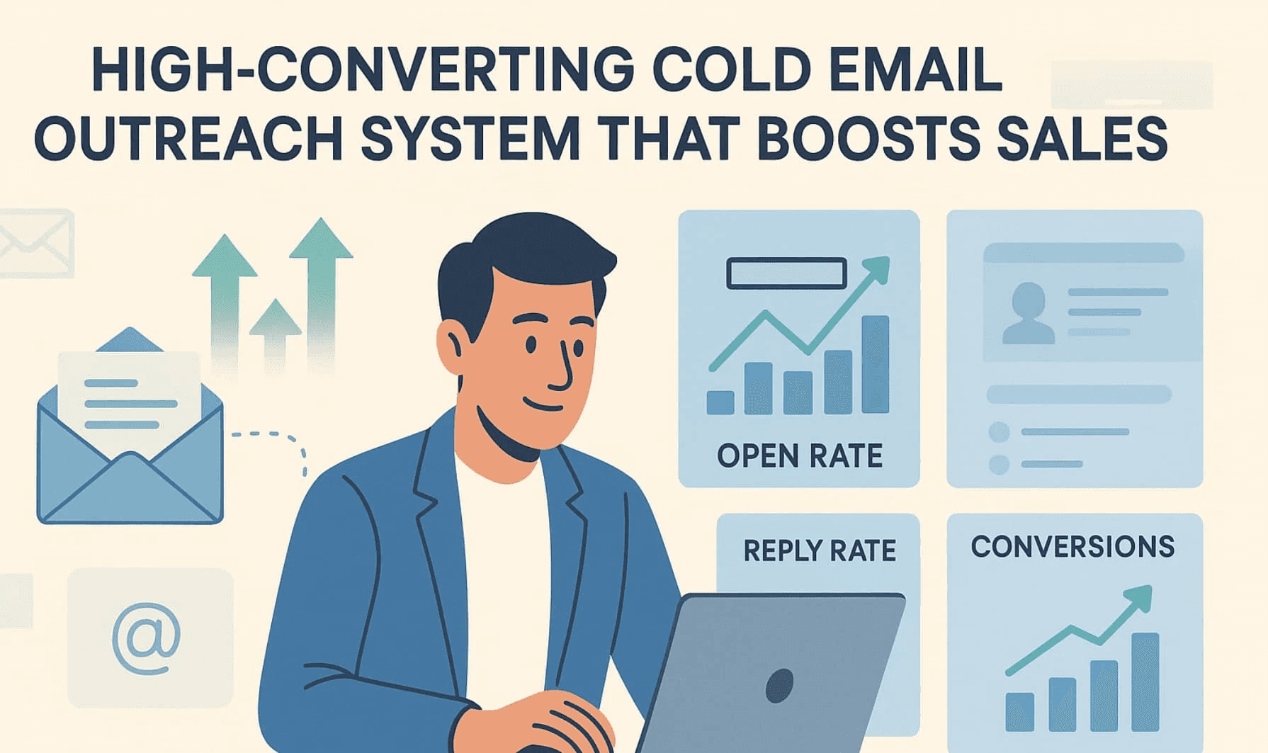 Illustration of a high-converting cold email outreach system boosting sales through data-driven automation.