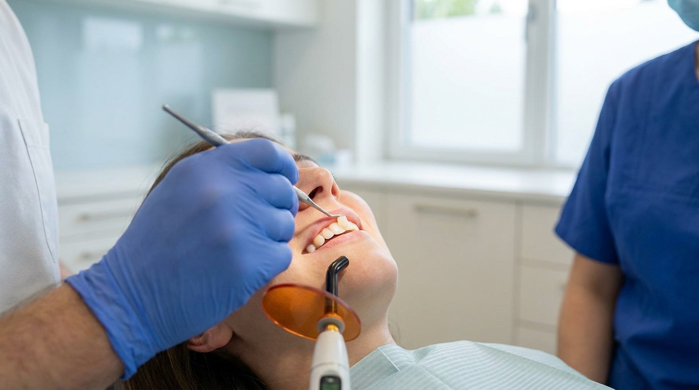 A dentist applying composite bonding to compare with veneers
