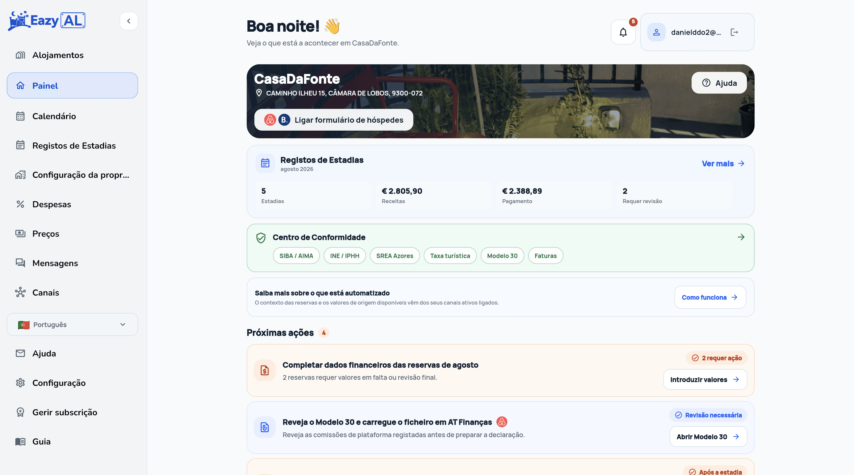 EazyAL dashboard Casadafonte