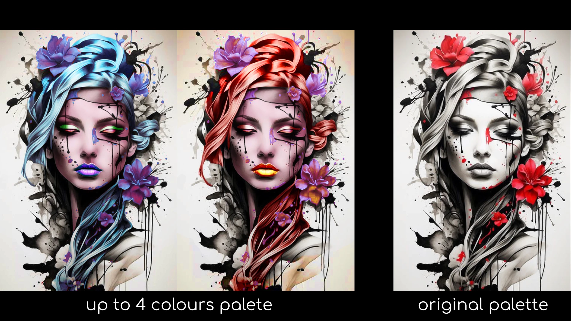 Comparison between a colored tattoo and original version of a girl image