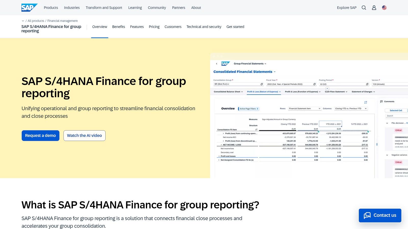 SAP S/4HANA Finance for group reporting