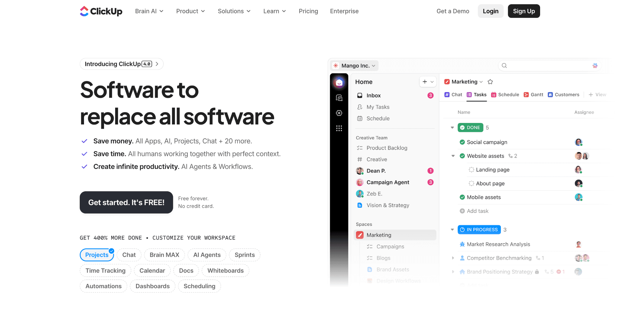 Screenshot of ClickUp homepage