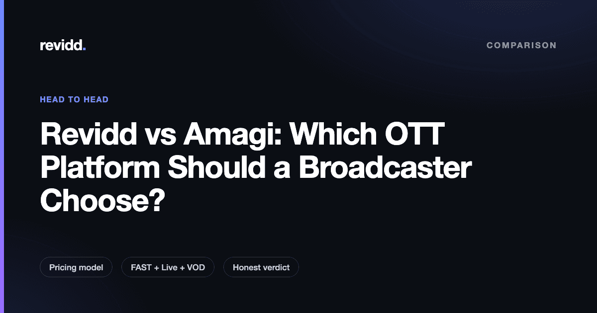 Comparison card showing Revidd versus Amagi for OTT and FAST channel platforms