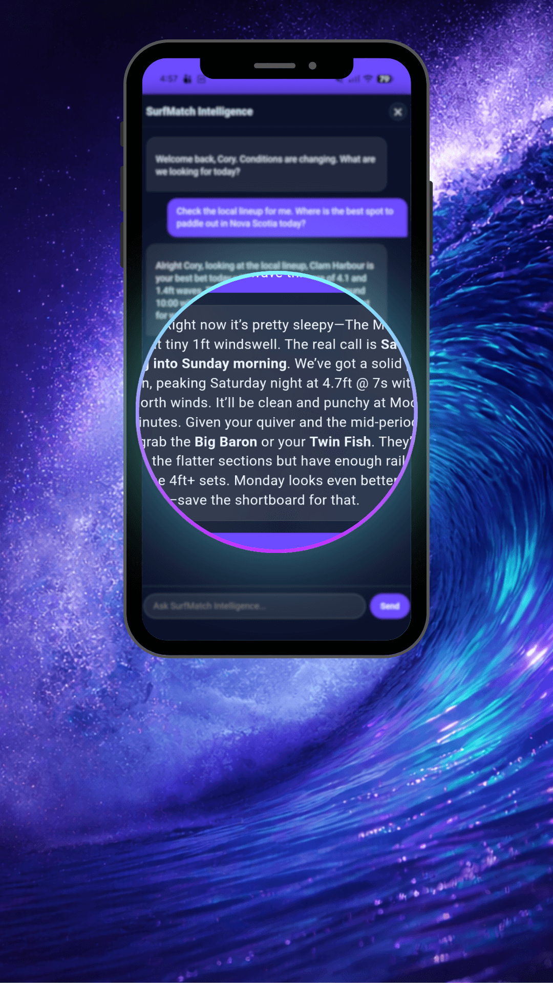 image of app on phone showing personalized reco from surfmatch intelligence