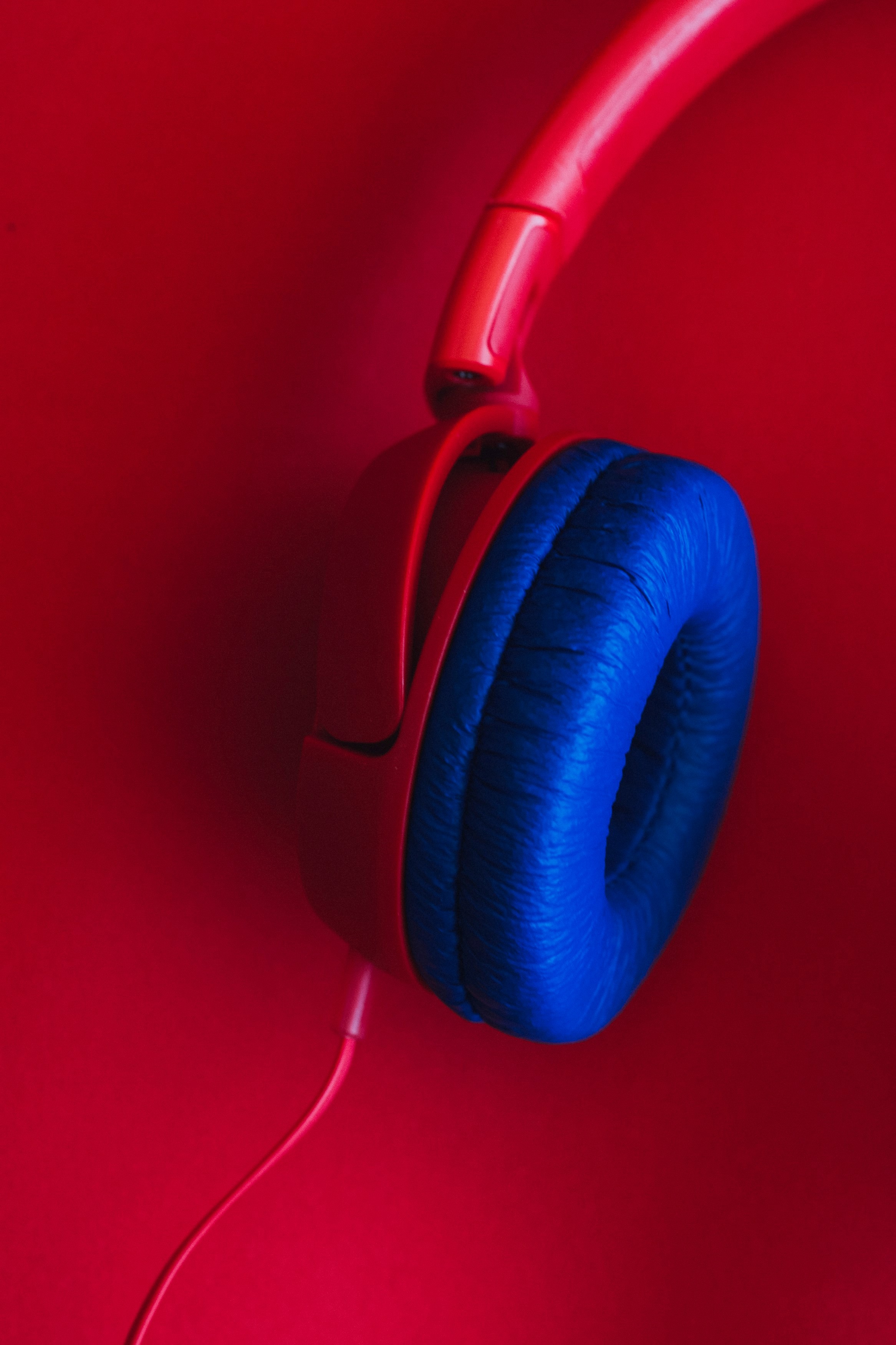 blue and black corded headphones