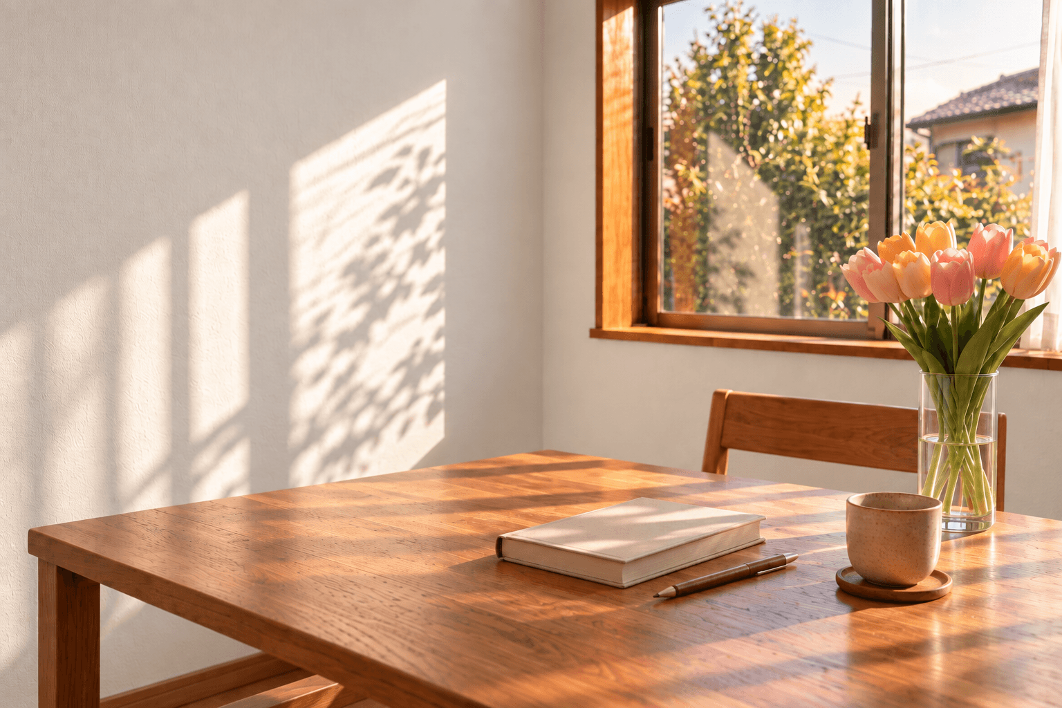 home morning view with table and notebook