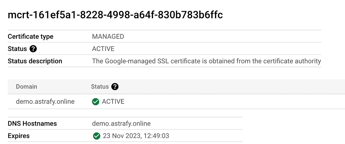 Provisioned managed certificate