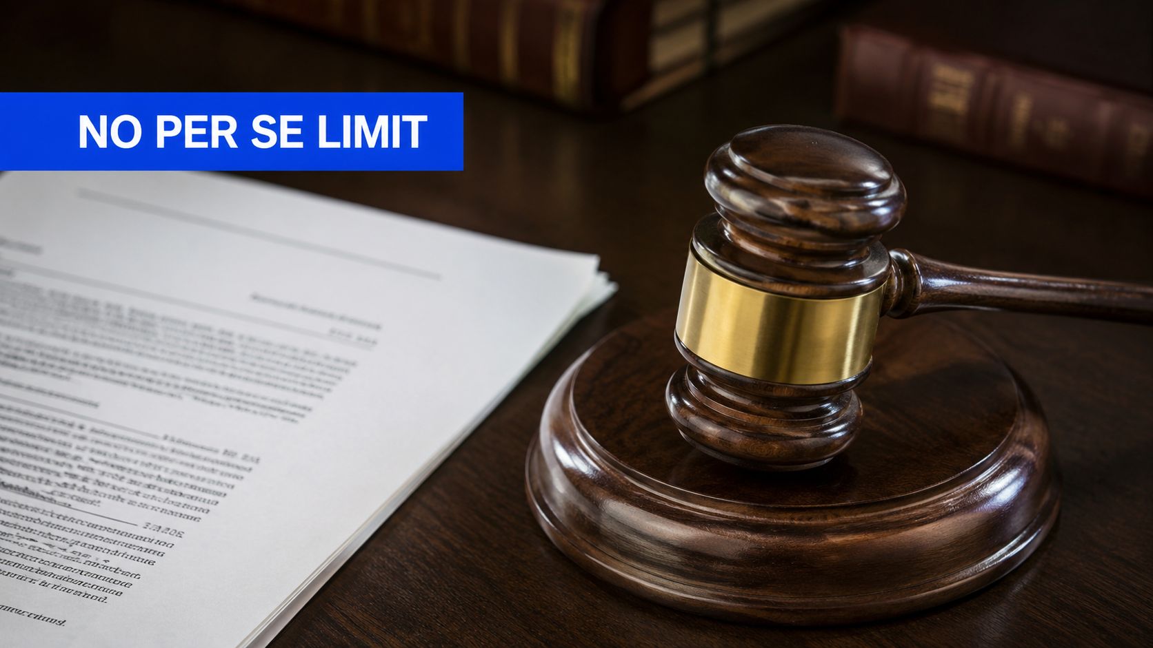 A wooden gavel resting on a sounding block next to a legal document on a desk.