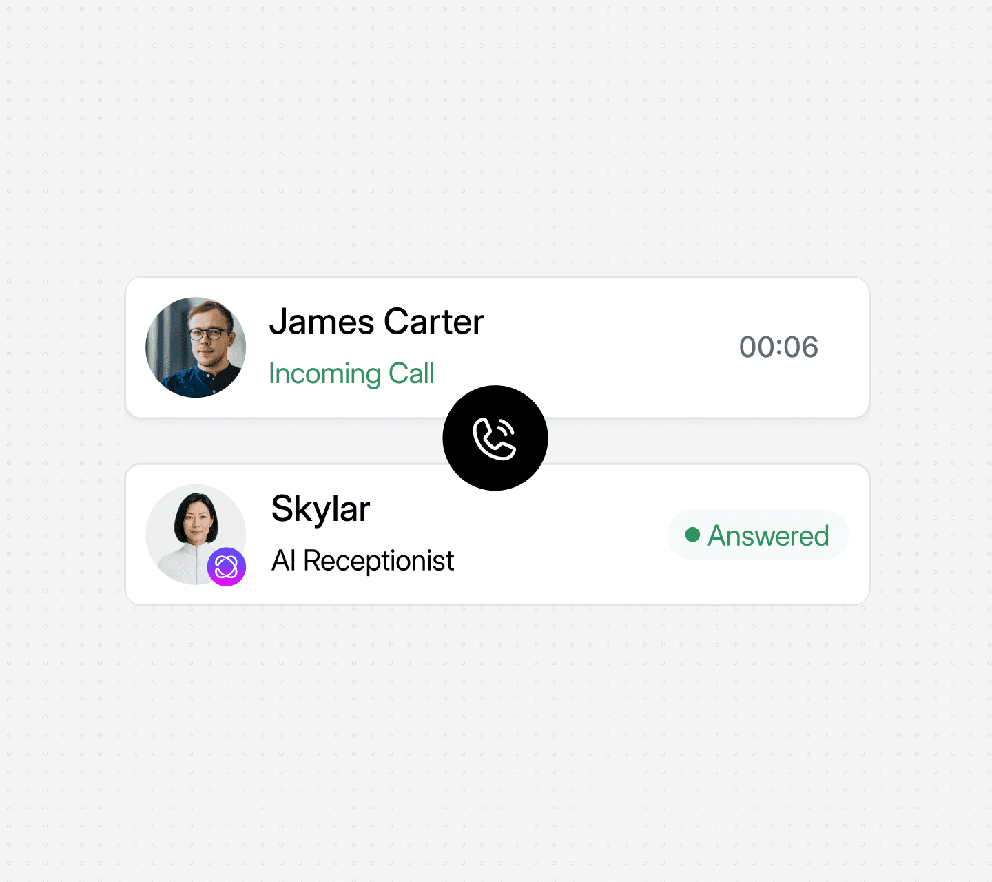 Dialbird AI answering an incoming customer call to begin an appointment booking conversation.