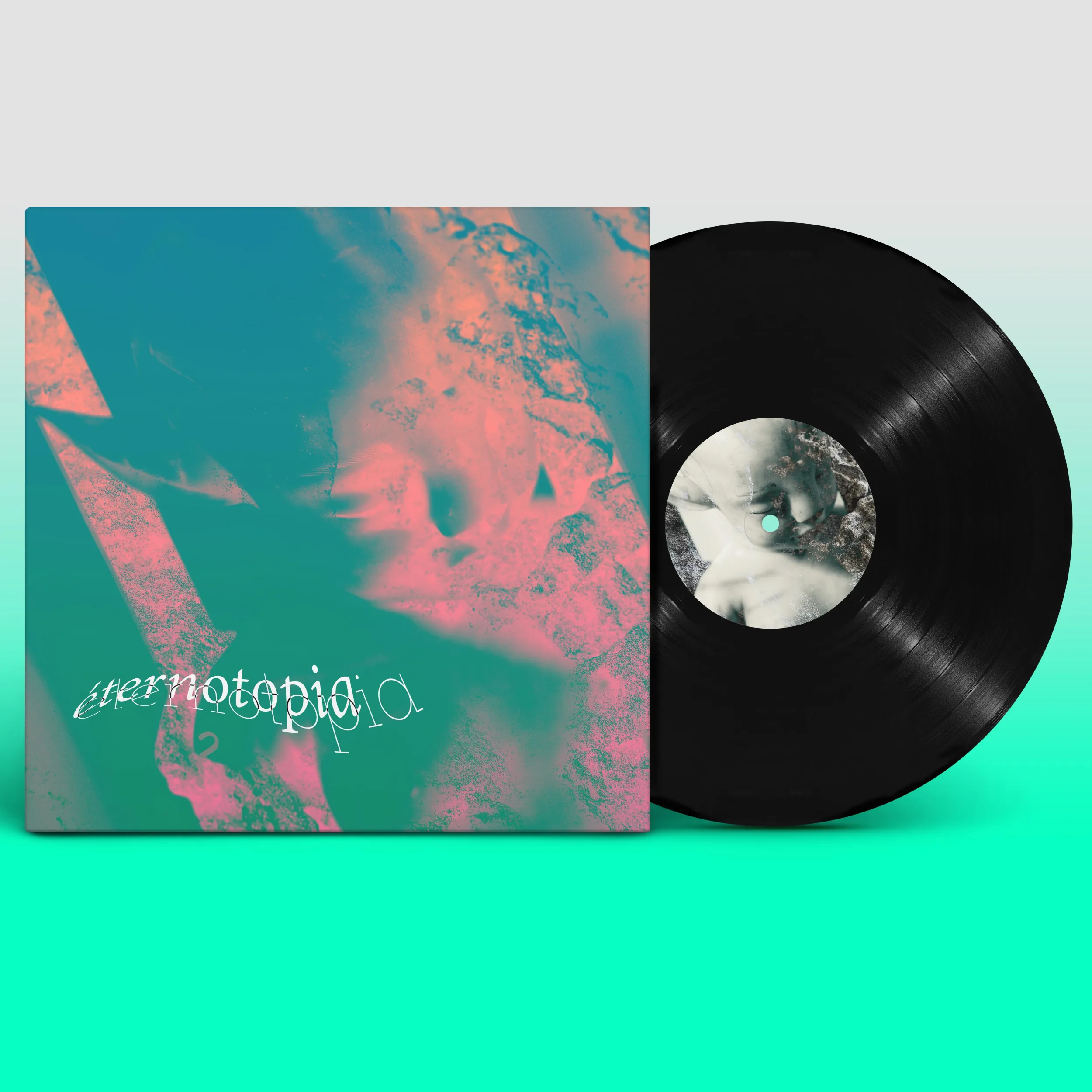 Design de vinyle de musique LP psychédelique mêlant graphisme surréaliste et photographie esthétique