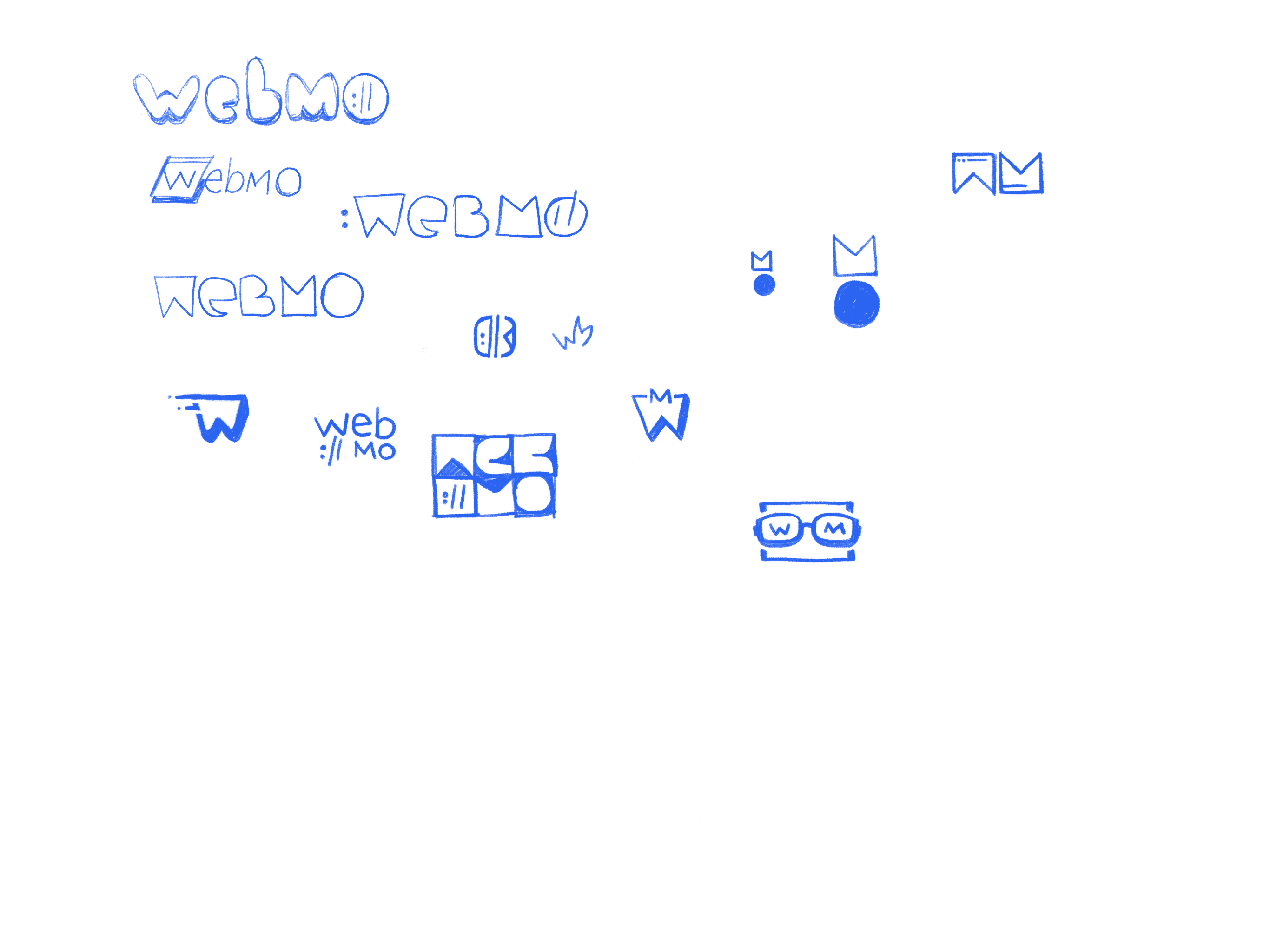 A screenshot of some logo ideas and sketches from Procreate. In this screen there is not as many sketches, but there is an emphasis on wordmarks and icons. 