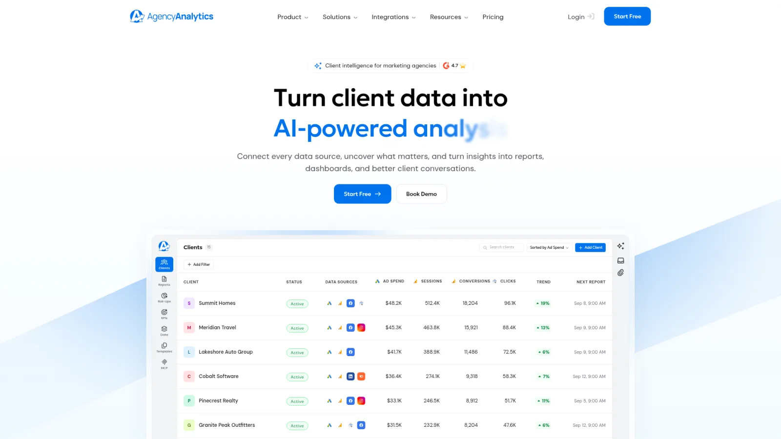 AgencyAnalytics homepage