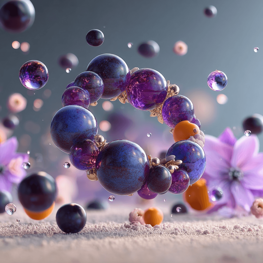 Bracelet on the ground in purple colors with flowers