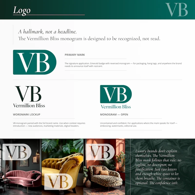 Vermillion Bliss brand guidelines logo treatment page