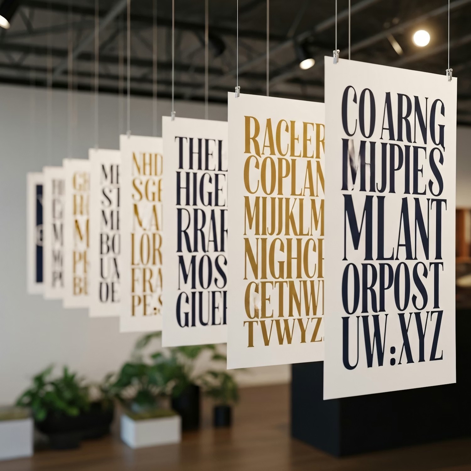 Hanging typographic posters