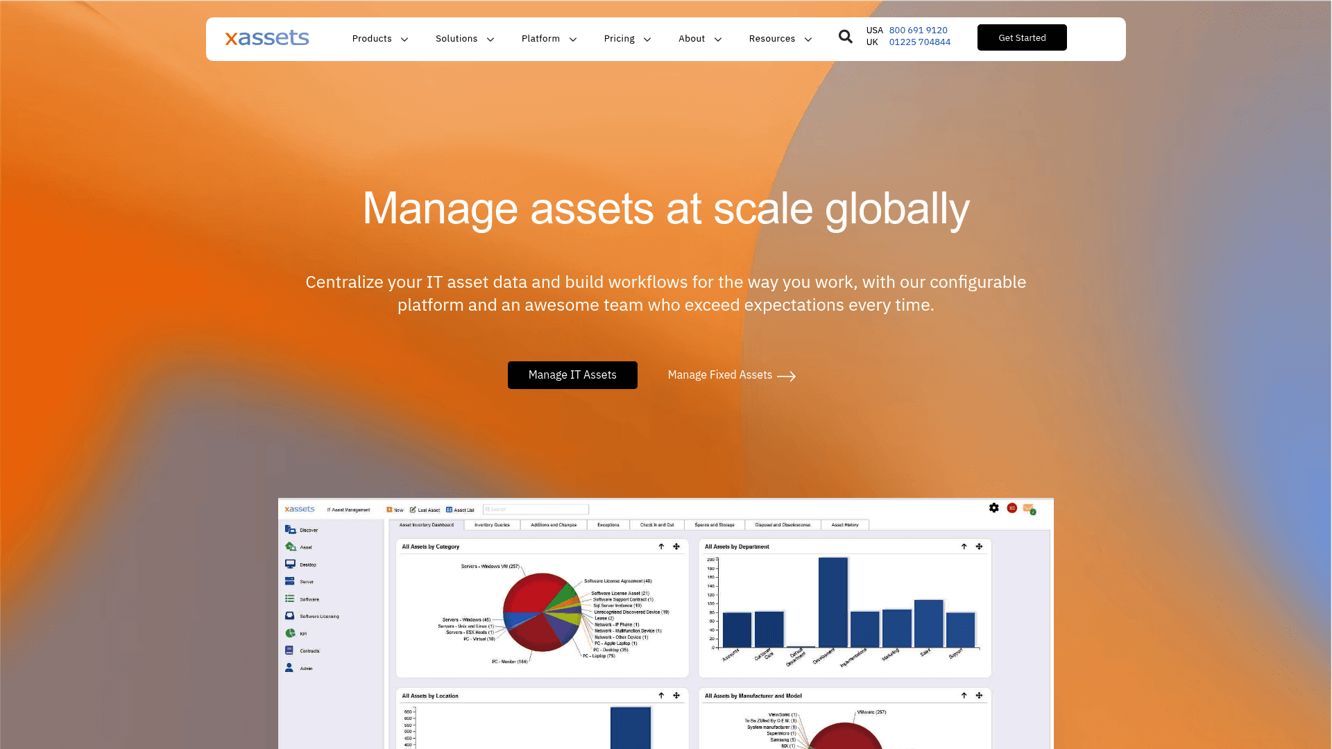 A screenshot of the xAssets IT Asset Management homepage, an enterprise platform that provides Intune Asset Management Solutions for Jira Teams.