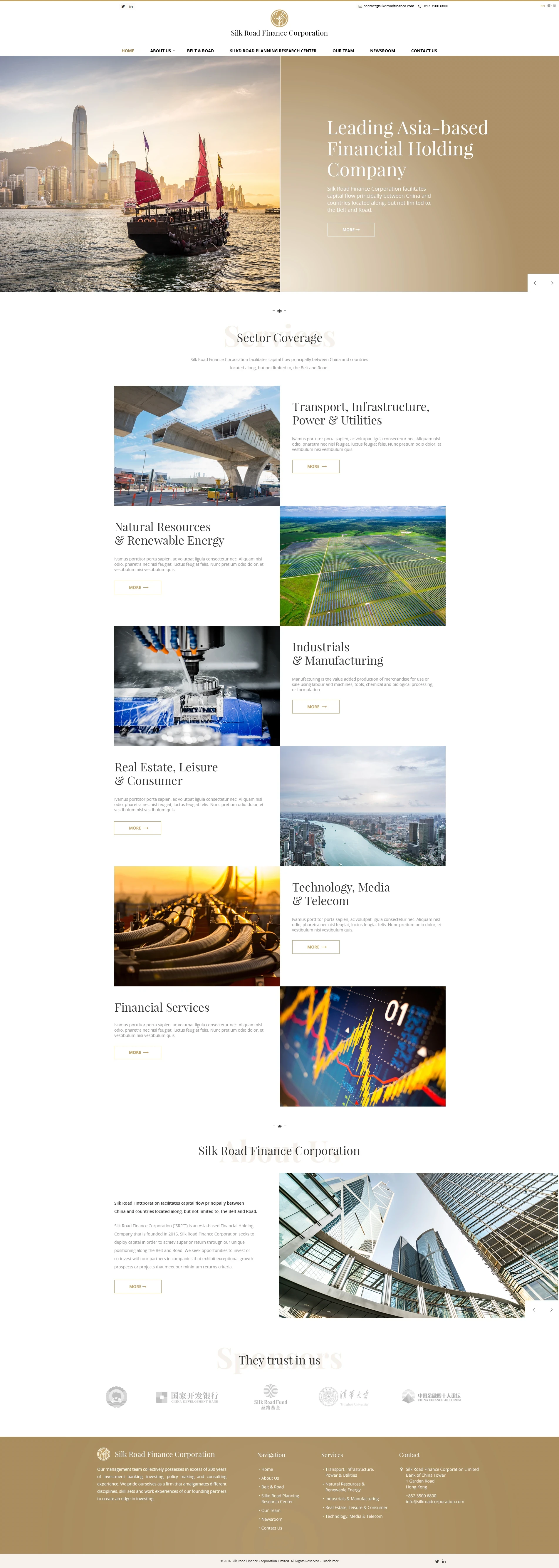 Web design de la page d'accueil du site Silk Road Finance Corporation, Hong Kong