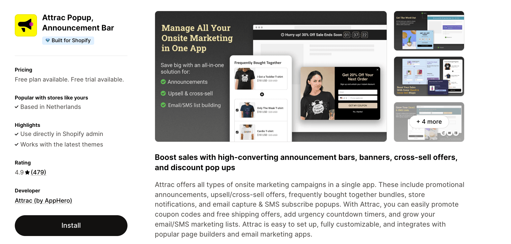 Attrac Popup, Announcement bar