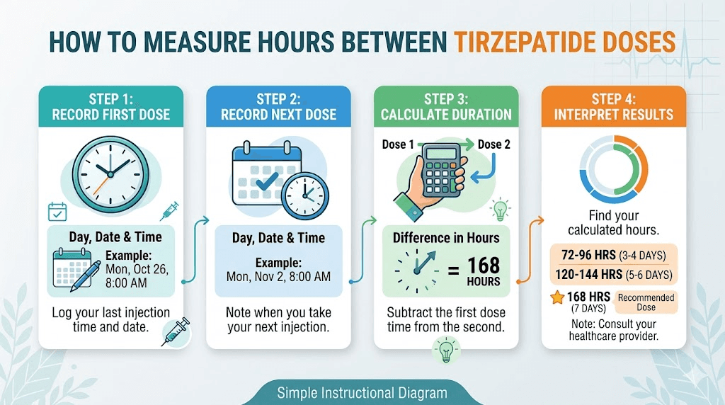 How to calculate exact hours between tirzepatide injections