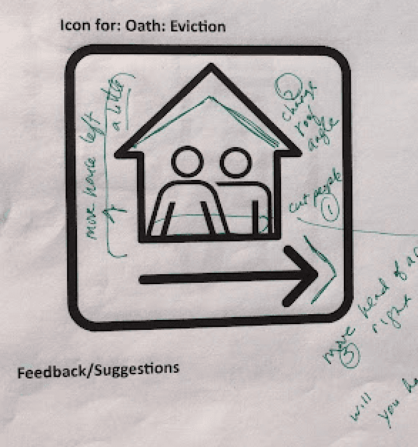 Eviction icon with editor marks on it. One mark says, "change roof angle"