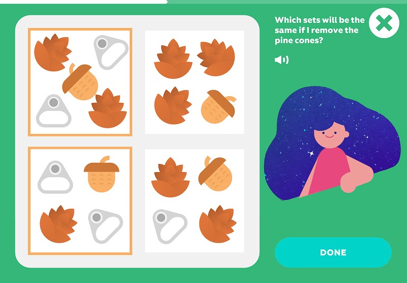 Make equal sets: remove the pine cones to find matching sets