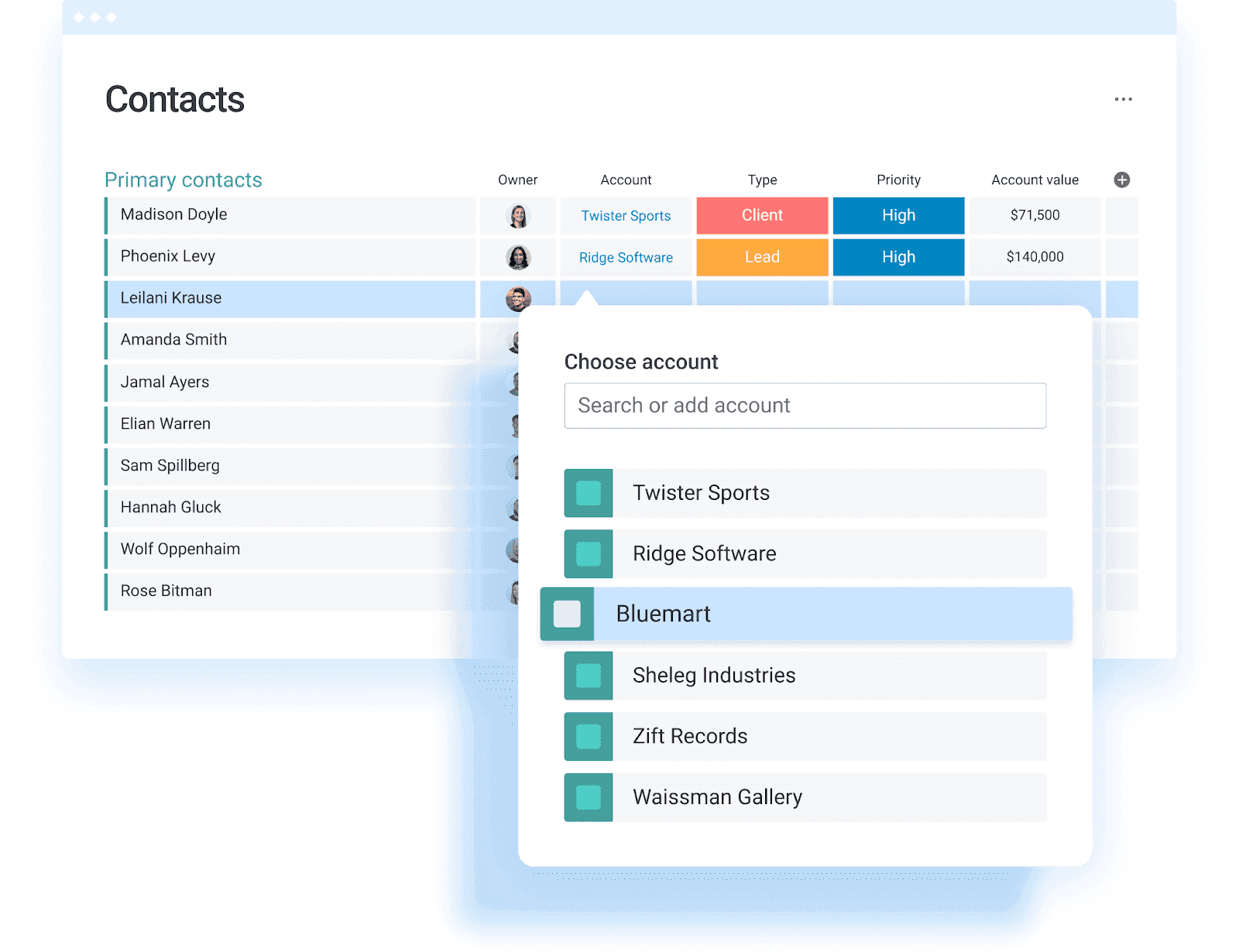 Monday's app for contact management 