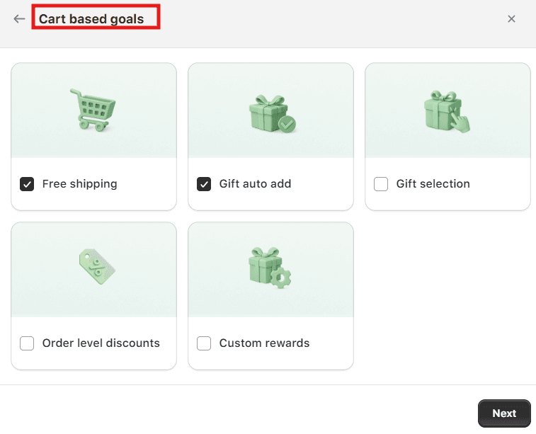 Cart Based goals on Shopify using Monk