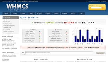 Screenshot of a WHMCS module example