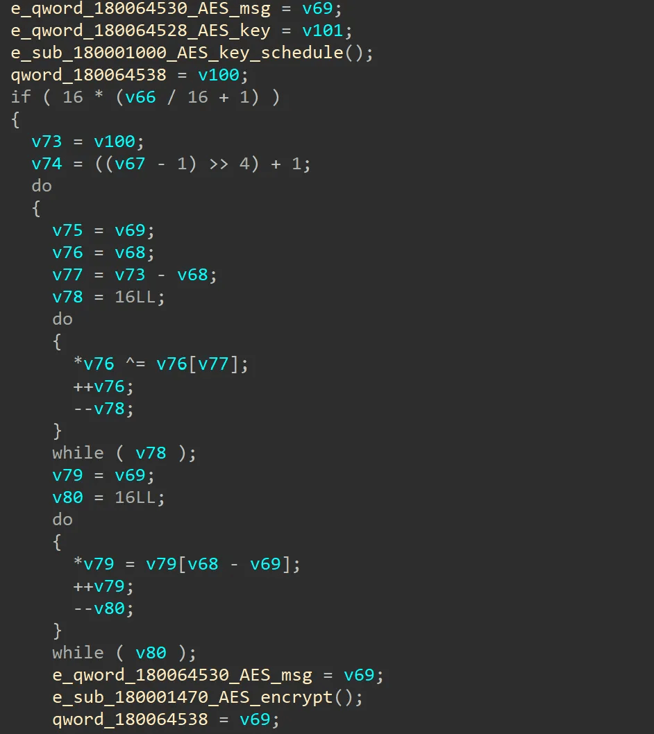 newly Comebacker malware AES routine