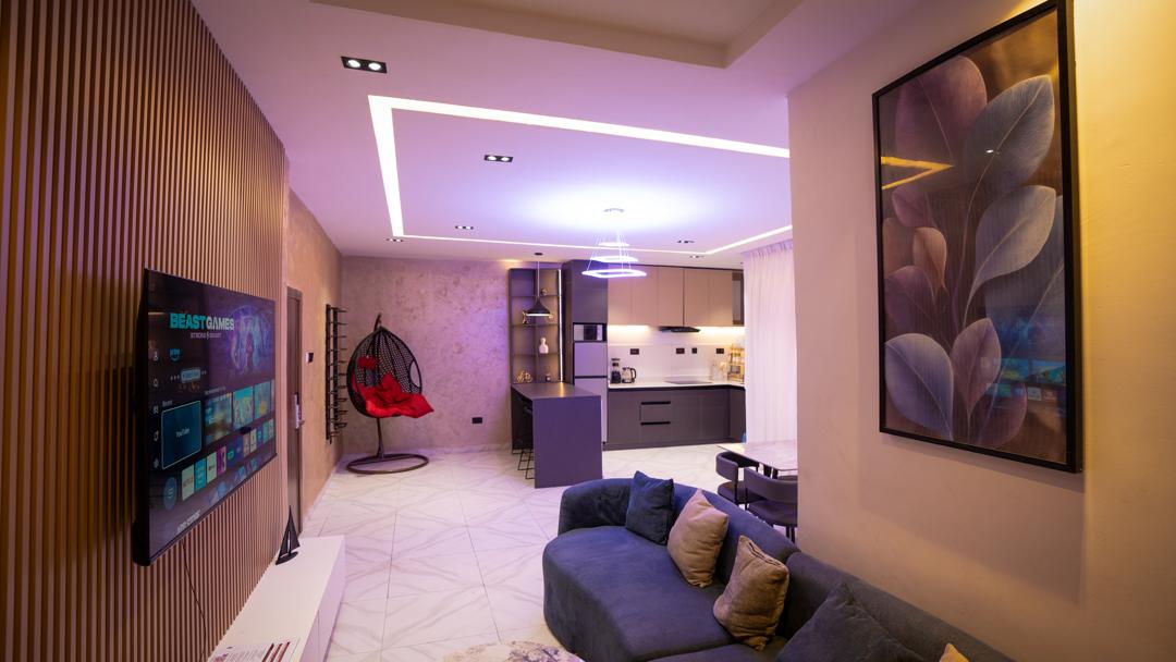 Comfortable sittting room at Urban Suites, two-bedroom serviced apartment in Surulere, Lagos