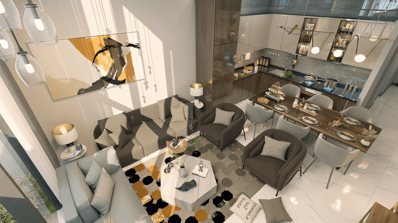 A stylish living room showcasing a large window, providing ample sunlight and a view of the outdoors.