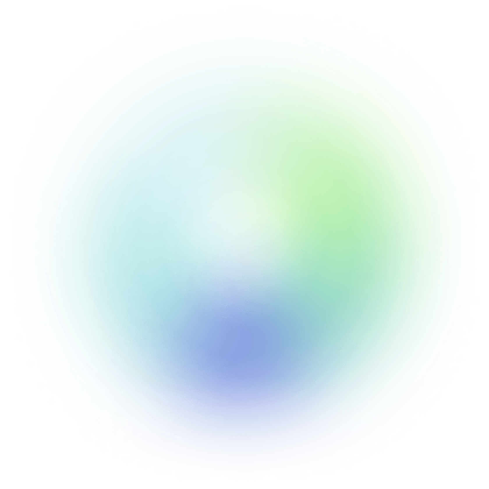 A smooth, translucent sphere with a gradient of soft green and blue hues.