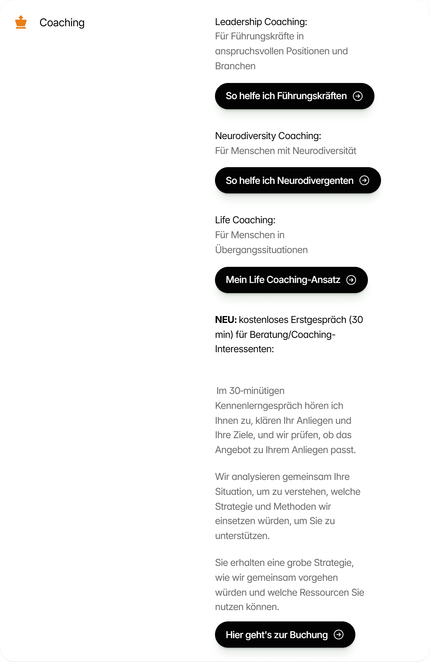 Beispiel - Ansprache von bestimmten Zielgruppen in kurzer Form auf der Startseite