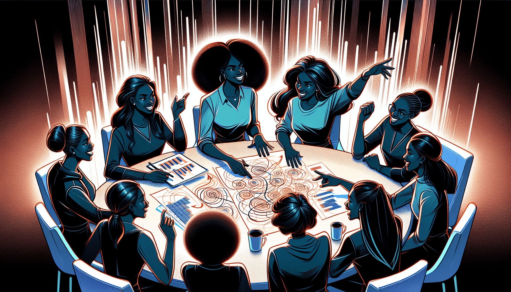 Illustration of a group of Black women discussing business ideas