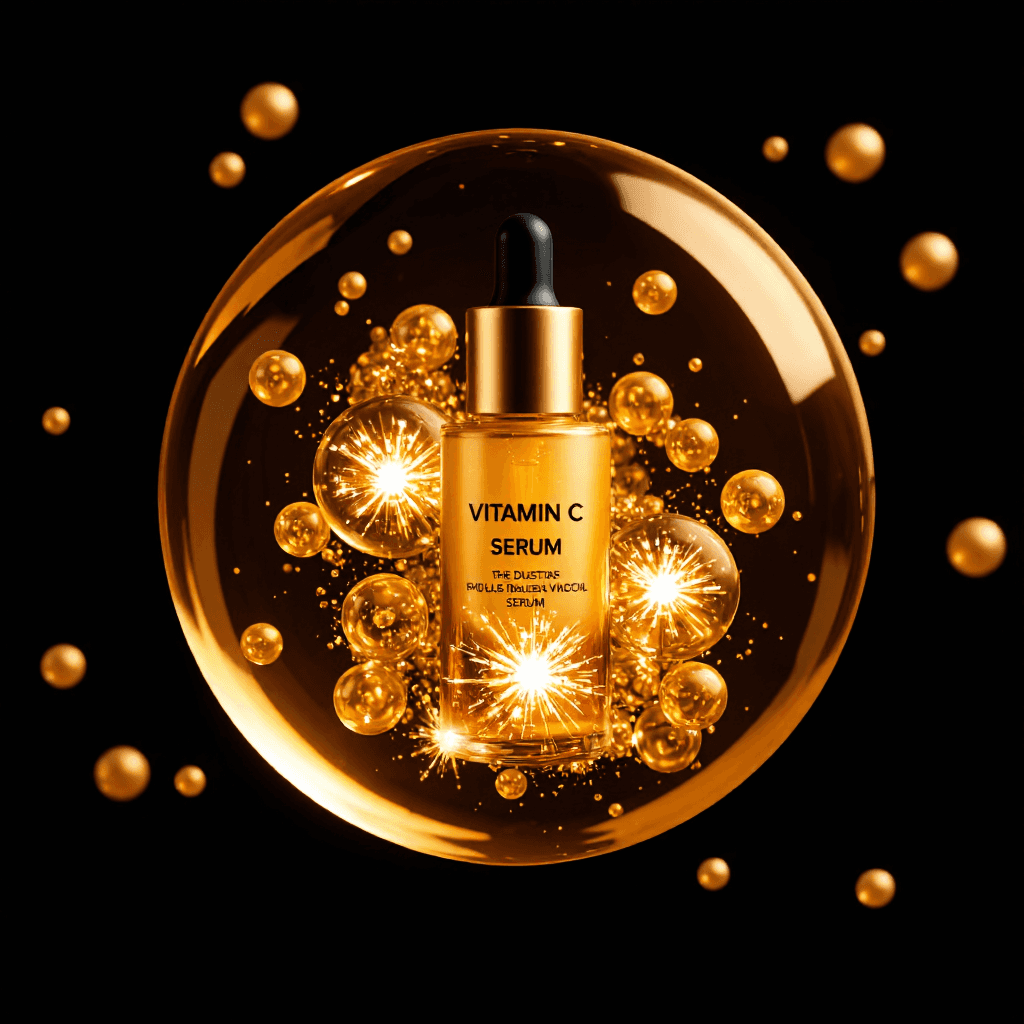 product photography of bottle of vitamin C serum