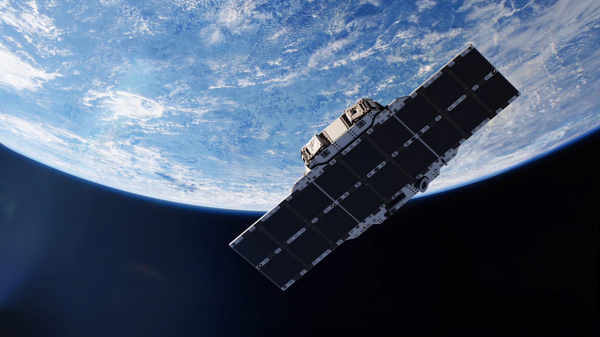 Array Labs satellite in low Earth orbit against atmospheric horizon
