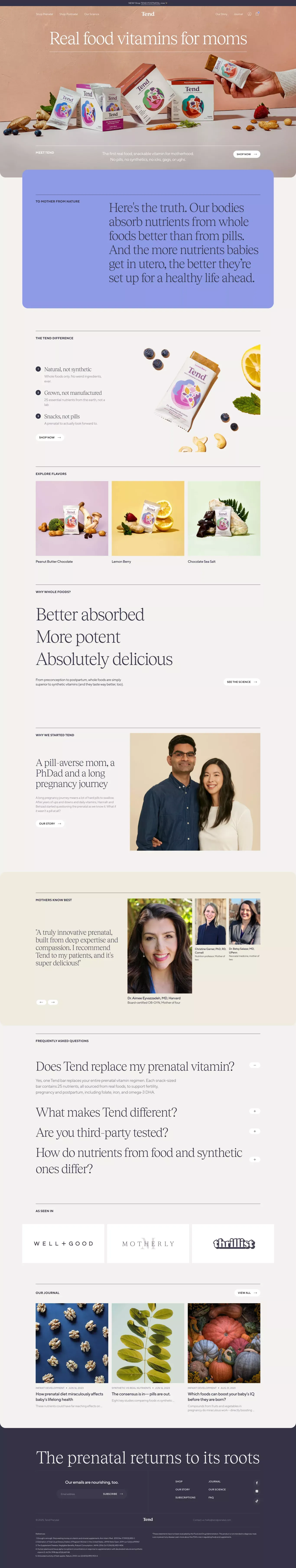 Tend Prenatal ecommerce page screenshot showcasing Ecommerce and Food & Drinks design