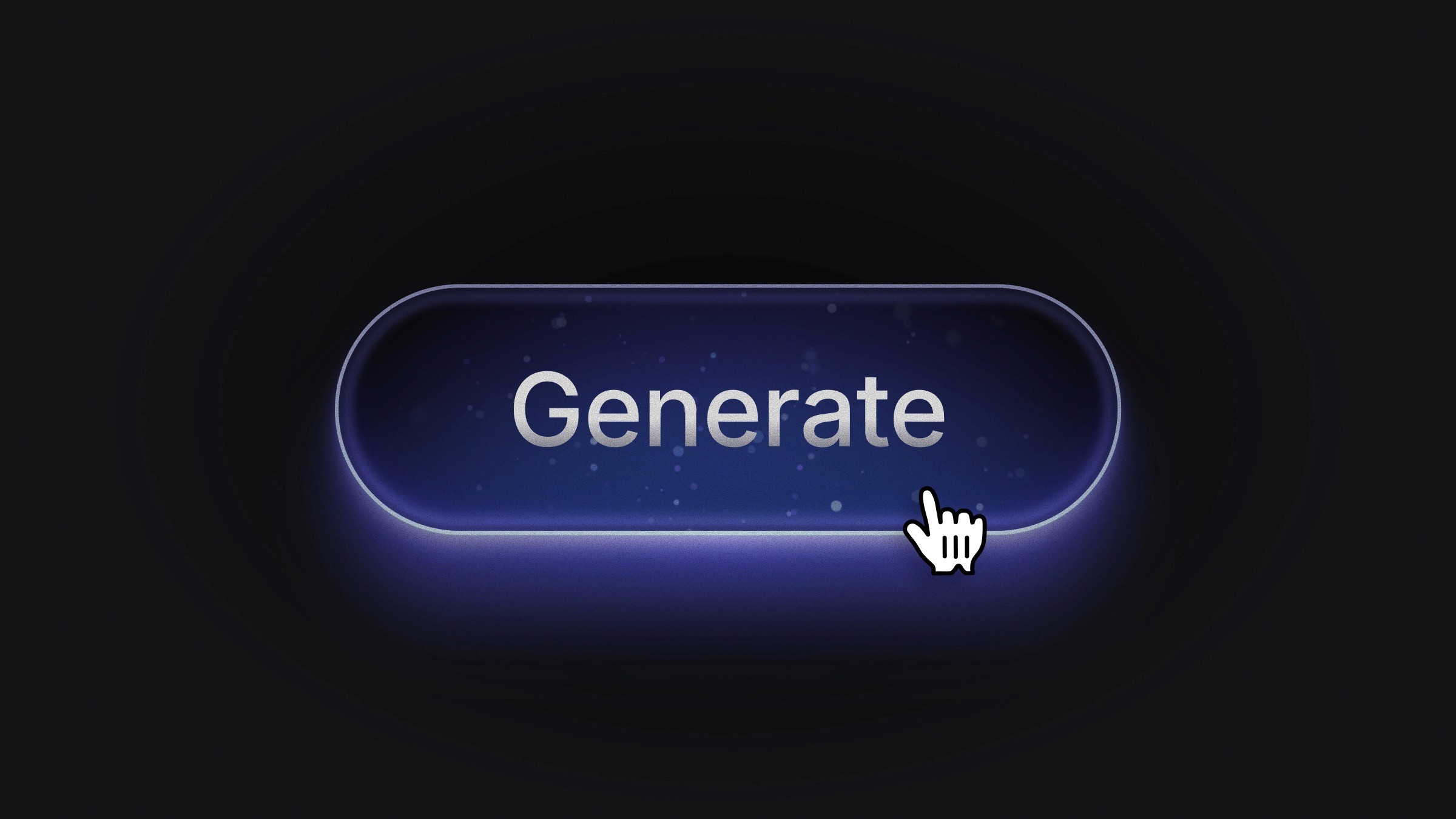 Glowing blue 'Generate' button with cursor hovering, symbolizing AI content creation