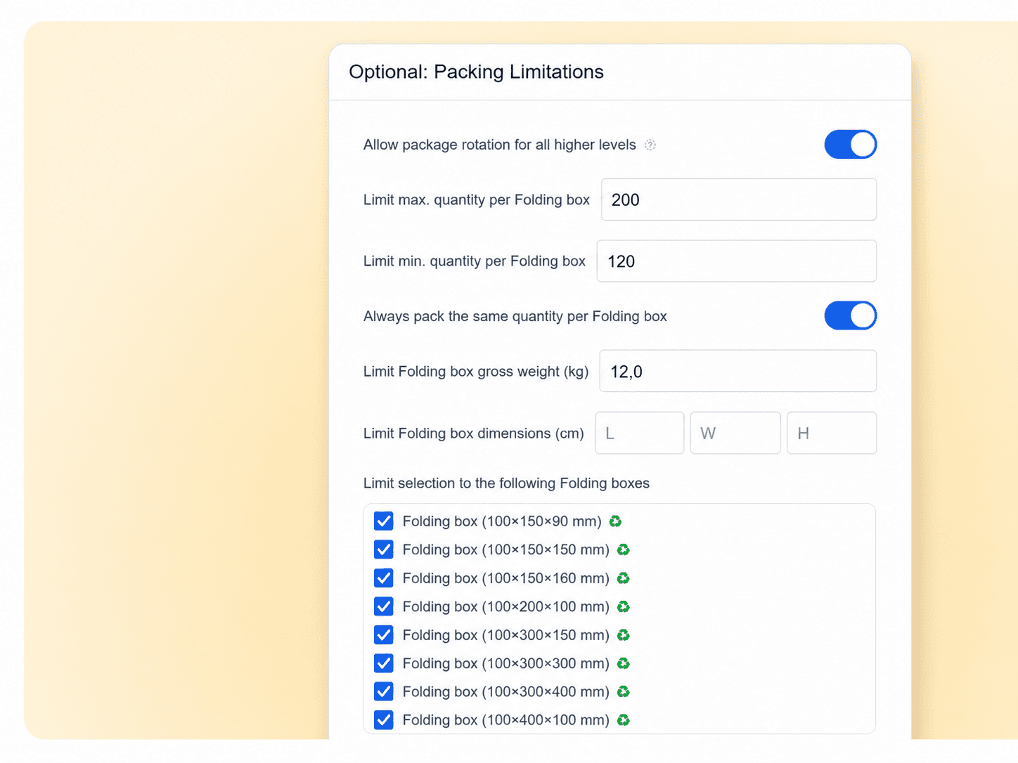 Limit packaging requirements for simulation