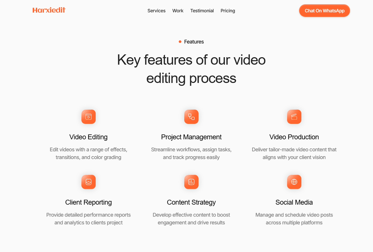 Communicating multiple service offerings (Instagram Reels, YouTube videos, TikTok clips, ads) in a simple, scannable way Presenting pricing and calls to action without overwhelming visitors Creating credibility for a creative service brand through design and layout