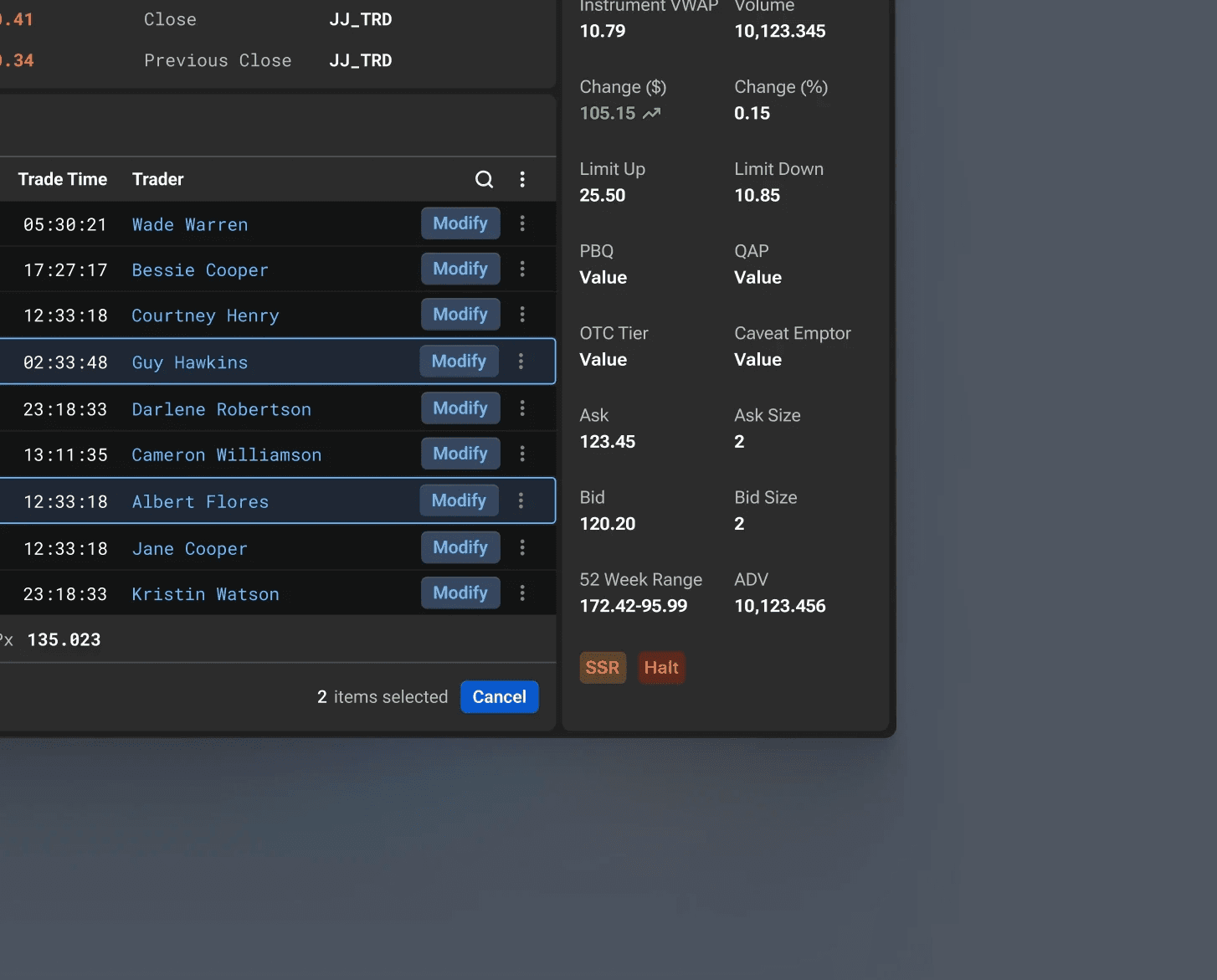 Sneak-peek of a dark-themed UI of next-gen trading app