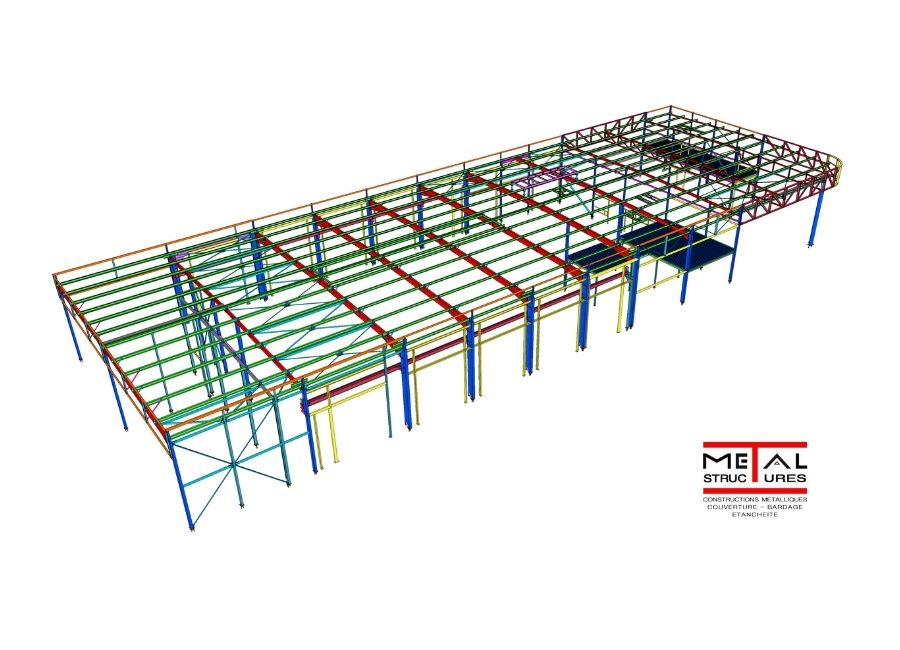 Modélisation 3D d’une structure métallique avec détails de l’ossature portante.