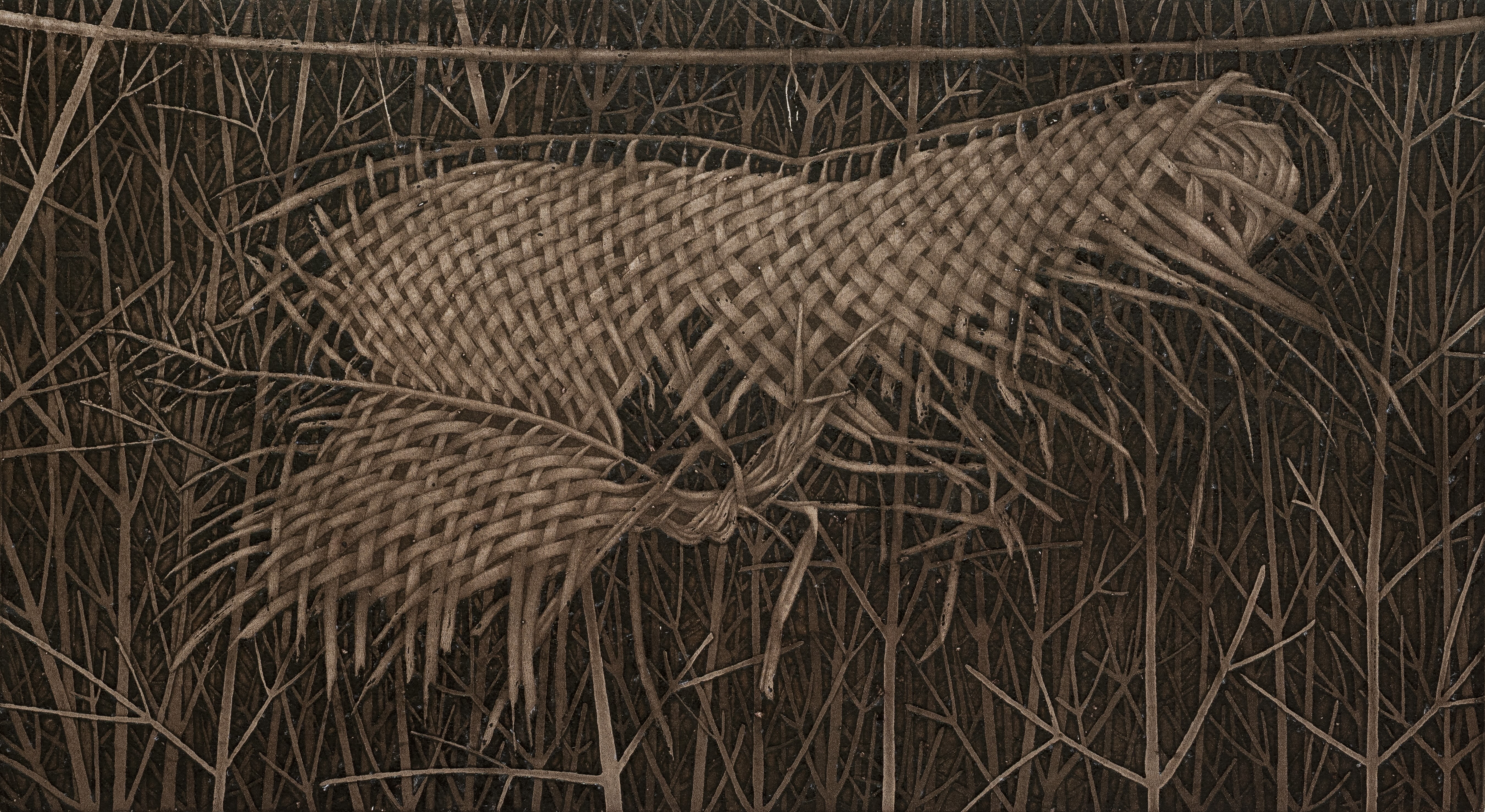 herd of sheep on road painting