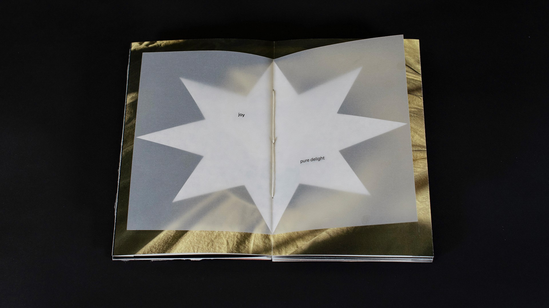 book on black background open to page with a star illustration